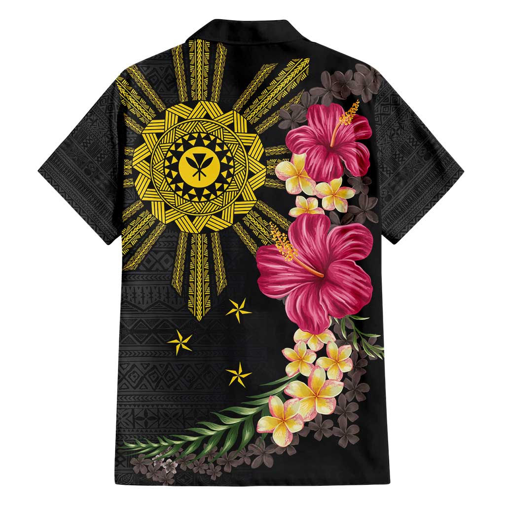Hawaii and Philippines Together Family Matching Tank Maxi Dress and Hawaiian Shirt Hibiscus Flower and Sun Badge Polynesian Pattern Coloful