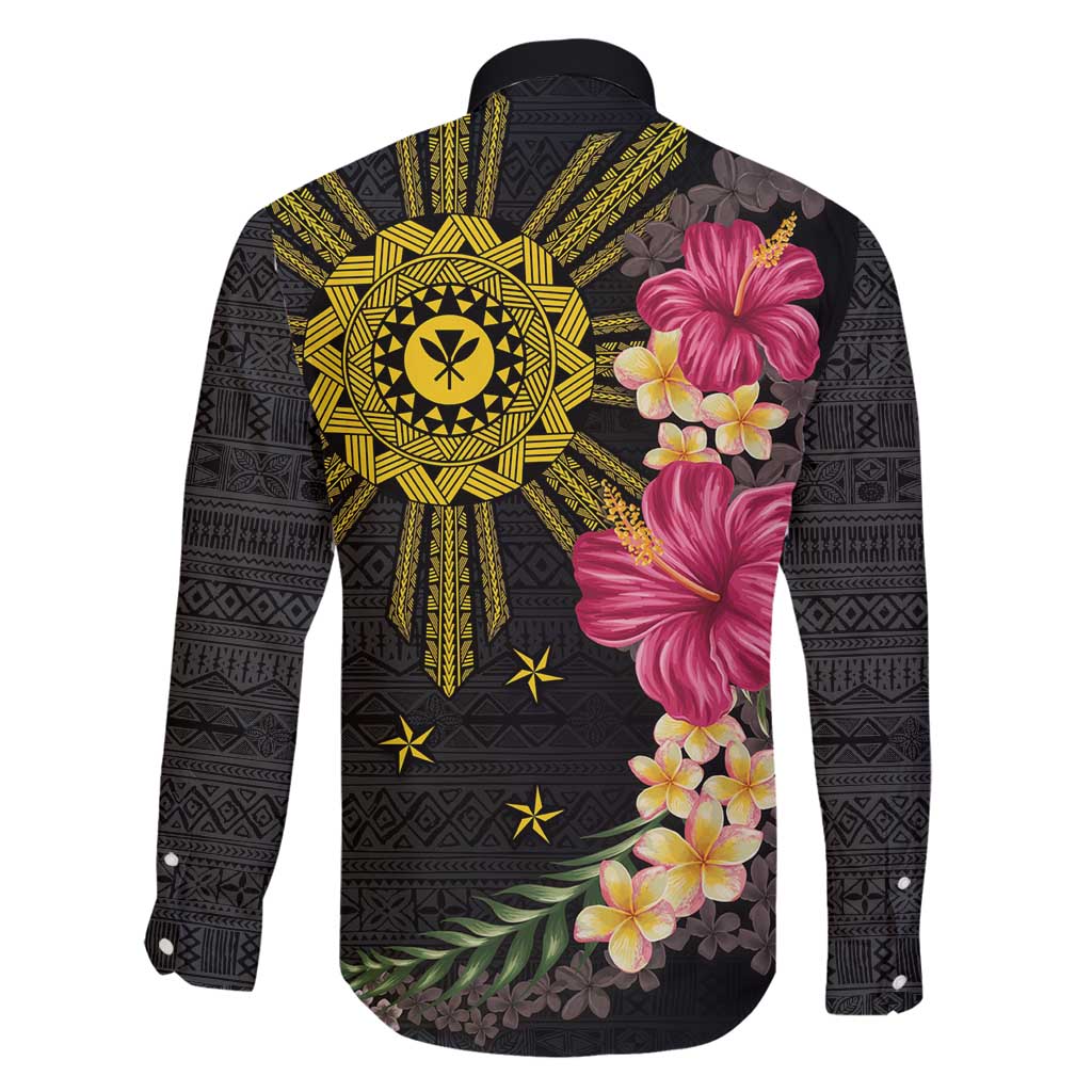 Hawaii and Philippines Together Family Matching Tank Maxi Dress and Hawaiian Shirt Hibiscus Flower and Sun Badge Polynesian Pattern Coloful