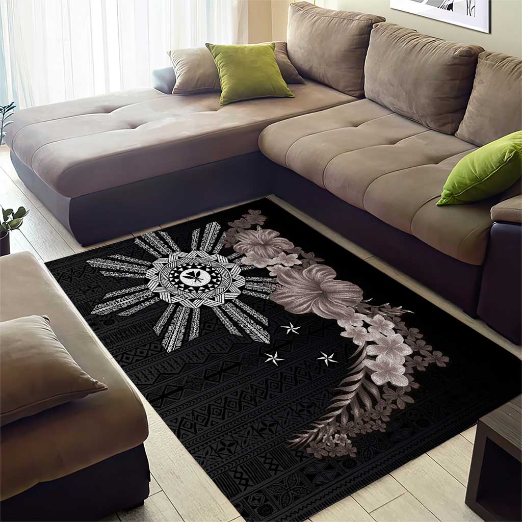 Hawaii and Philippines Together Area Rug Hibiscus Flower and Sun Badge Polynesian Pattern Grayscale LT03 - Polynesian Pride