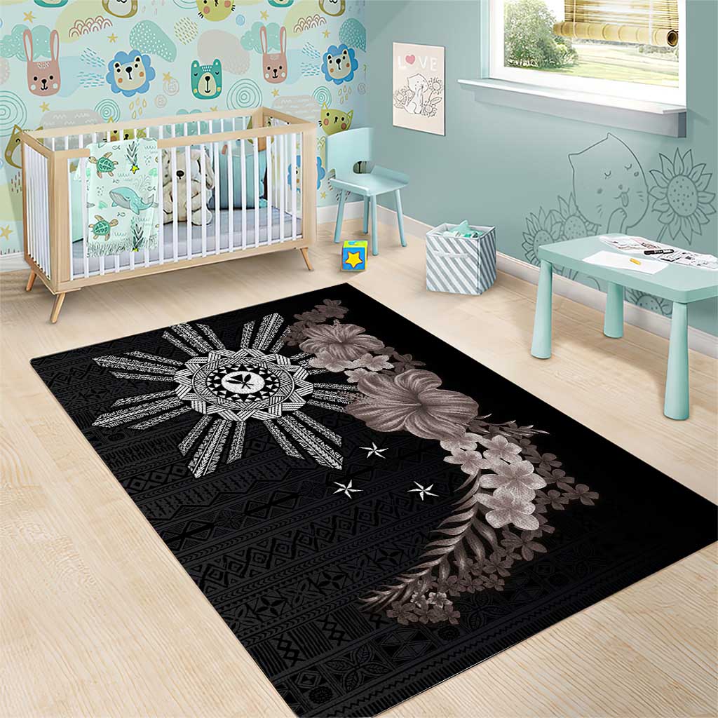 Hawaii and Philippines Together Area Rug Hibiscus Flower and Sun Badge Polynesian Pattern Grayscale LT03 - Polynesian Pride