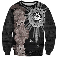 Hawaii and Philippines Together Sweatshirt Hibiscus Flower and Sun Badge Polynesian Pattern Grayscale LT03 Unisex Black - Polynesian Pride