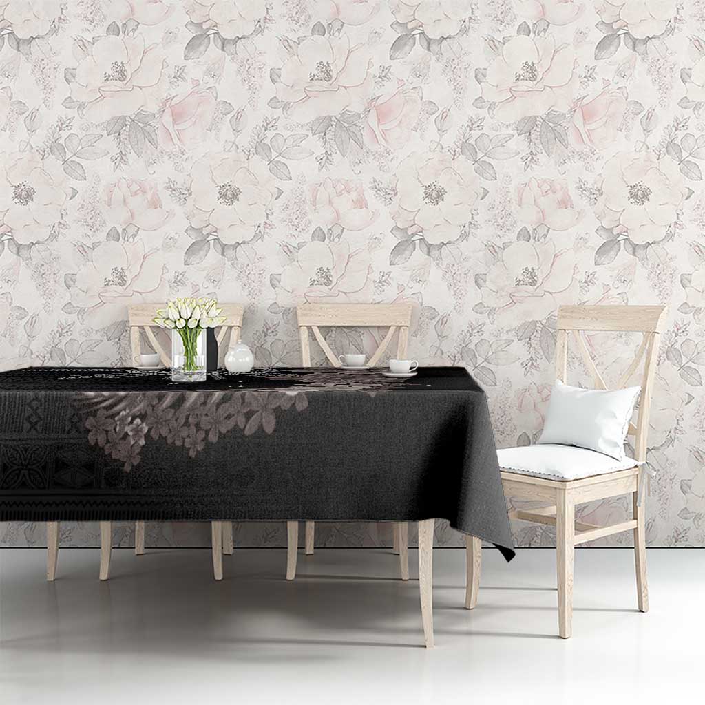 Hawaii and Philippines Together Tablecloth Hibiscus Flower and Sun Badge Polynesian Pattern Grayscale