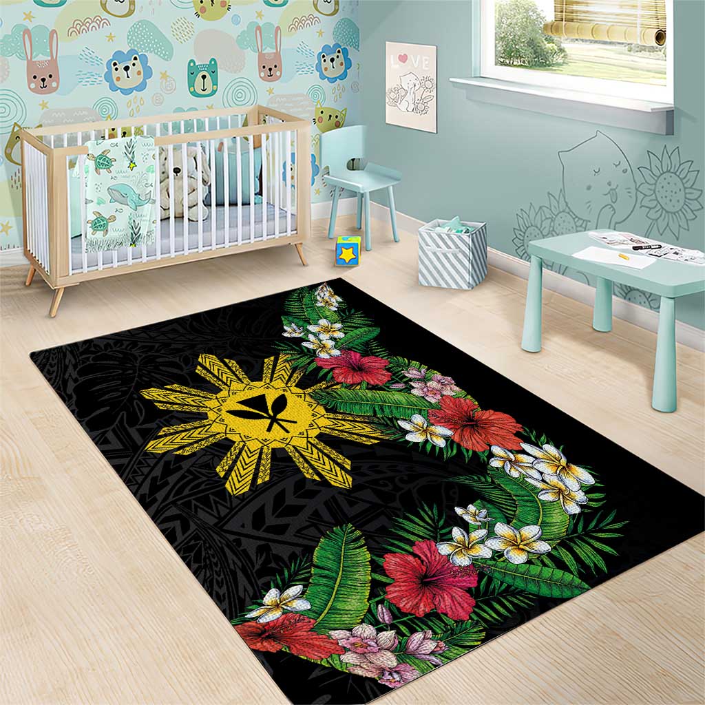 Tropical Hawaii and Philippines Area Rug Kanaka Maoli and Sun Badge Batok Tattoo Colorful