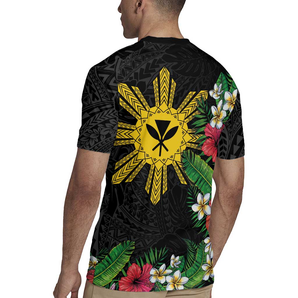 Tropical Hawaii and Philippines Rugby Jersey Kanaka Maoli and Sun Badge Batok Tattoo Colorful