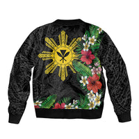 Tropical Hawaii and Philippines Sleeve Zip Bomber Jacket Kanaka Maoli and Sun Badge Batok Tattoo Colorful