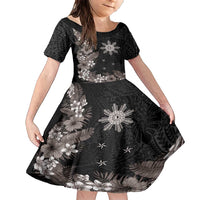 Tropical Hawaii and Philippines Family Matching Short Sleeve Bodycon Dress and Hawaiian Shirt Kanaka Maoli and Sun Badge Batok Tattoo Grayscale