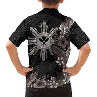 Tropical Hawaii and Philippines Family Matching Tank Maxi Dress and Hawaiian Shirt Kanaka Maoli and Sun Badge Batok Tattoo Grayscale