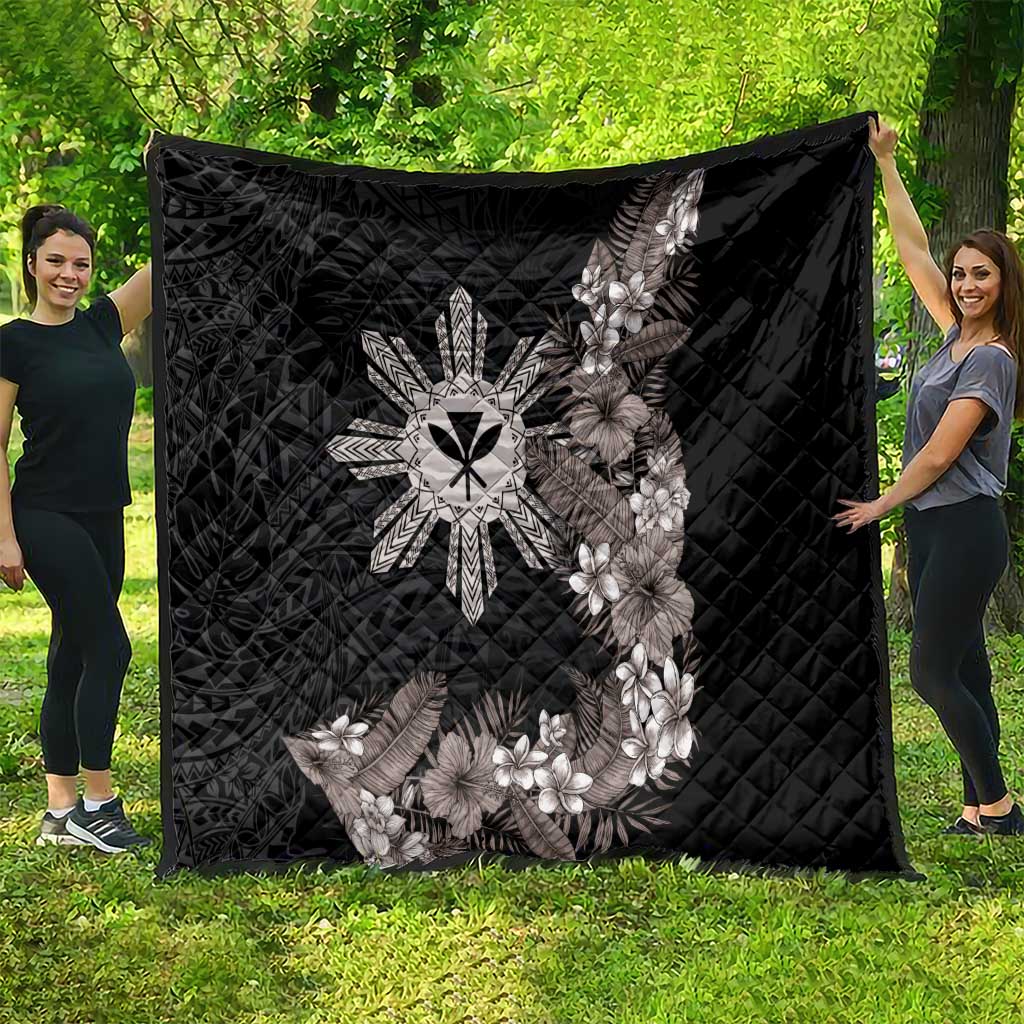 Tropical Hawaii and Philippines Quilt Kanaka Maoli and Sun Badge Batok Tattoo Grayscale