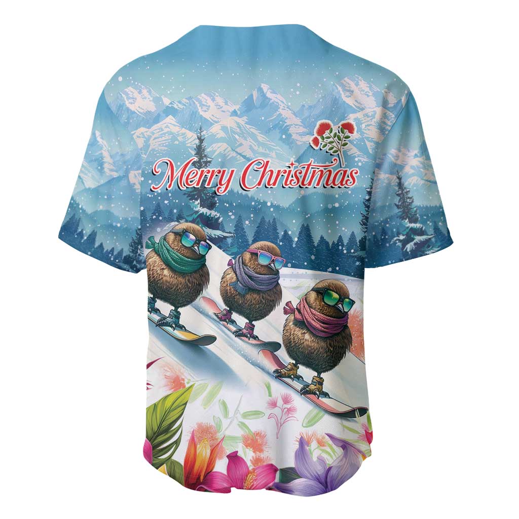 New Zealand Merry Christmas Baseball Jersey Kiwi Birds Snow Boarding-Vibrant Tropical Flower - Polynesian Pride