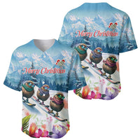 New Zealand Merry Christmas Baseball Jersey Kiwi Birds Snow Boarding-Vibrant Tropical Flower - Polynesian Pride