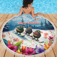 New Zealand Merry Christmas Beach Blanket Kiwi Birds Snow Boarding-Vibrant Tropical Flower - Polynesian Pride
