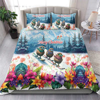 New Zealand Merry Christmas Bedding Set Kiwi Birds Snow Boarding-Vibrant Tropical Flower - Polynesian Pride
