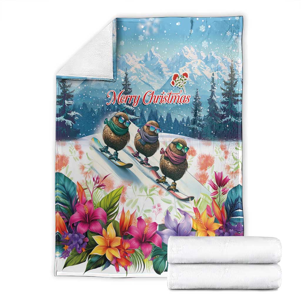 New Zealand Merry Christmas Blanket Kiwi Birds Snow Boarding-Vibrant Tropical Flower - Polynesian Pride
