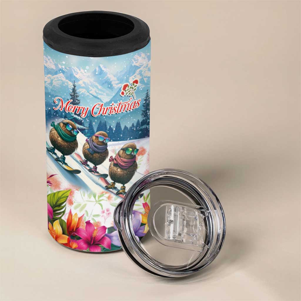 New Zealand Merry Christmas 4 in 1 Can Cooler Tumbler Kiwi Birds Snow Boarding-Vibrant Tropical Flower - Polynesian Pride