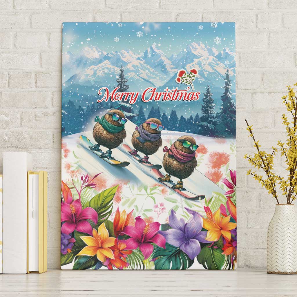 New Zealand Merry Christmas Canvas Wall Art Kiwi Birds Snow Boarding-Vibrant Tropical Flower - Polynesian Pride