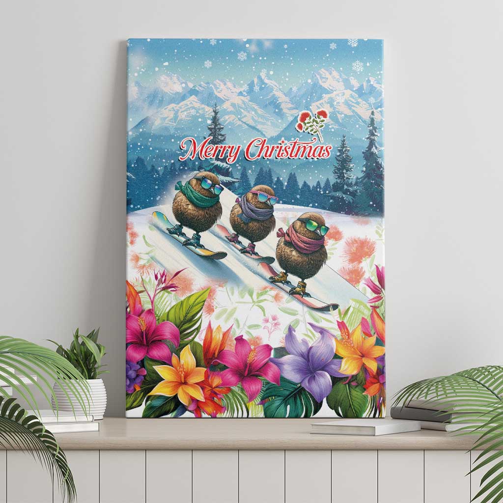 New Zealand Merry Christmas Canvas Wall Art Kiwi Birds Snow Boarding-Vibrant Tropical Flower - Polynesian Pride