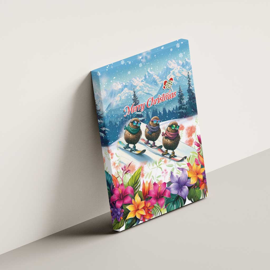 New Zealand Merry Christmas Canvas Wall Art Kiwi Birds Snow Boarding-Vibrant Tropical Flower - Polynesian Pride