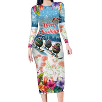 New Zealand Merry Christmas Family Matching Long Sleeve Bodycon Dress and Hawaiian Shirt Kiwi Birds Snow Boarding-Vibrant Tropical Flower - Polynesian Pride