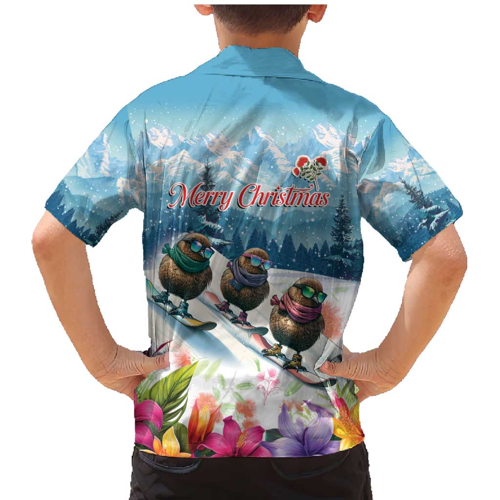 New Zealand Merry Christmas Family Matching Mermaid Dress and Hawaiian Shirt Kiwi Birds Snow Boarding-Vibrant Tropical Flower - Polynesian Pride