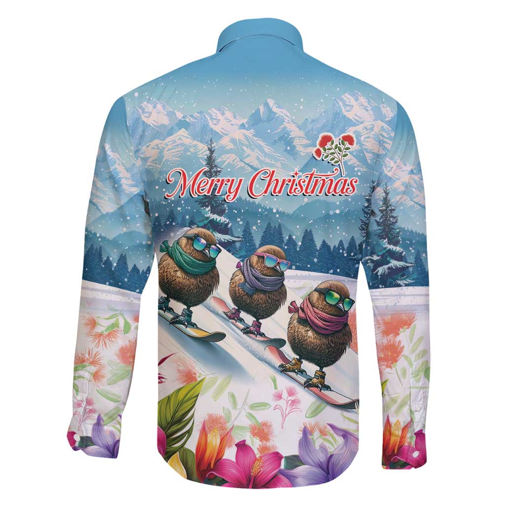 New Zealand Merry Christmas Family Matching Puletasi and Hawaiian Shirt Kiwi Birds Snow Boarding-Vibrant Tropical Flower - Polynesian Pride
