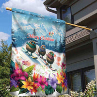New Zealand Merry Christmas Garden Flag Kiwi Birds Snow Boarding-Vibrant Tropical Flower - Polynesian Pride