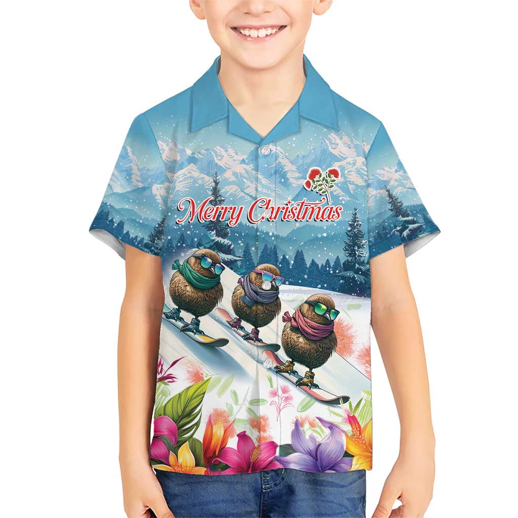 New Zealand Merry Christmas Hawaiian Shirt Kiwi Birds Snow Boarding-Vibrant Tropical Flower - Polynesian Pride