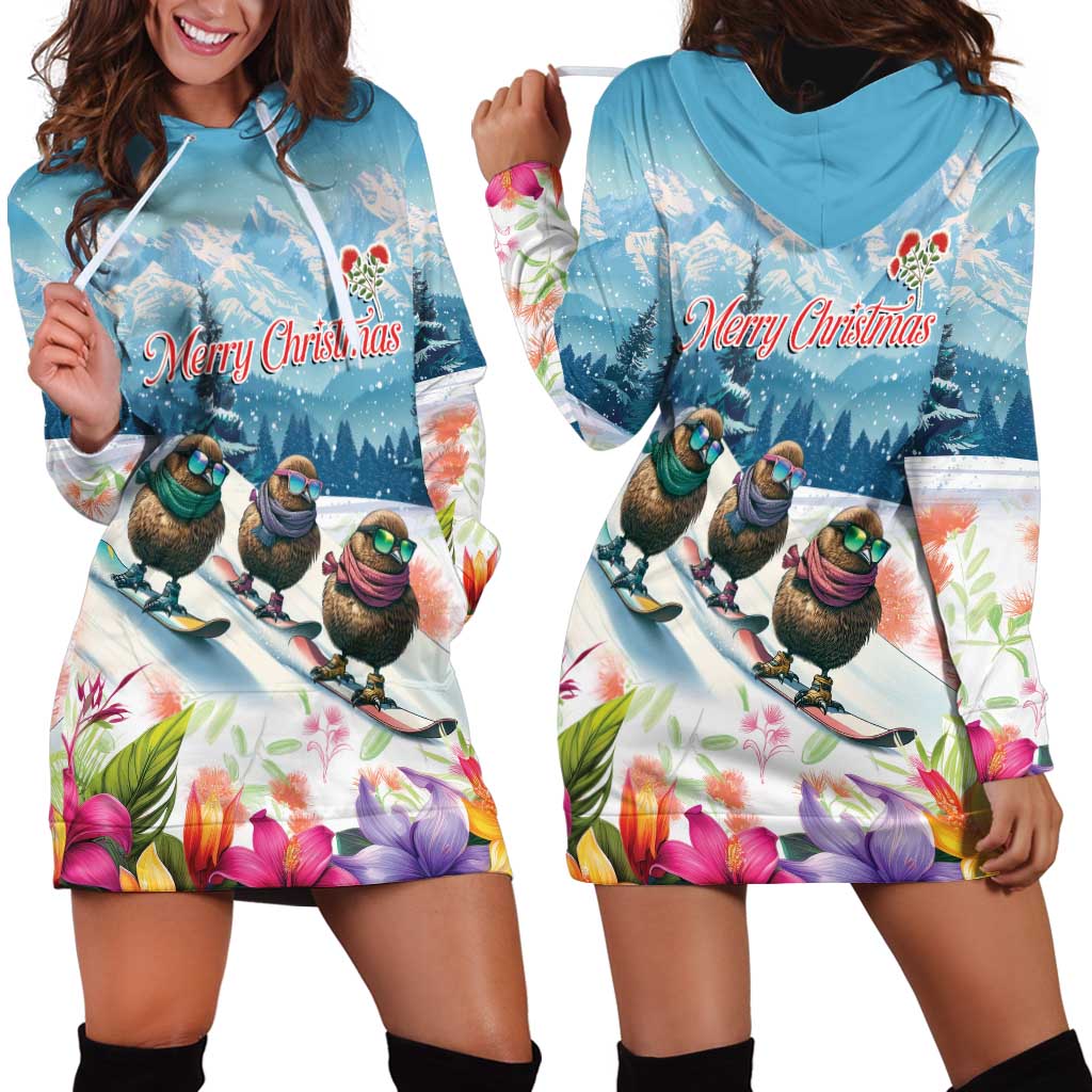 New Zealand Merry Christmas Hoodie Dress Kiwi Birds Snow Boarding-Vibrant Tropical Flower - Polynesian Pride
