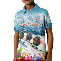 New Zealand Merry Christmas Kid Polo Shirt Kiwi Birds Snow Boarding-Vibrant Tropical Flower - Polynesian Pride