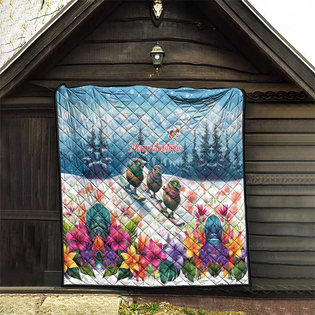 New Zealand Merry Christmas Quilt Kiwi Birds Snow Boarding-Vibrant Tropical Flower - Polynesian Pride