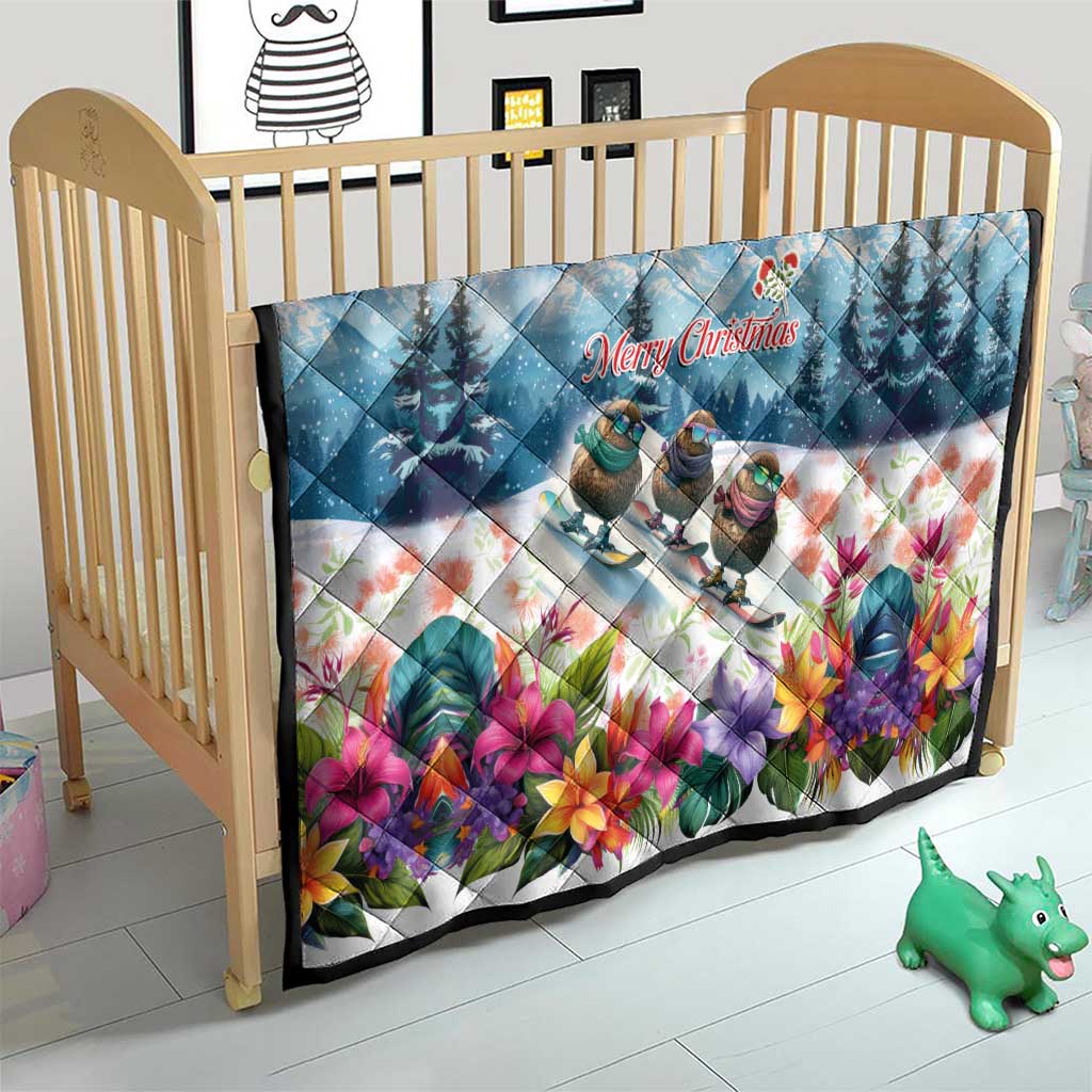 New Zealand Merry Christmas Quilt Kiwi Birds Snow Boarding-Vibrant Tropical Flower - Polynesian Pride