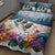New Zealand Merry Christmas Quilt Bed Set Kiwi Birds Snow Boarding-Vibrant Tropical Flower - Polynesian Pride