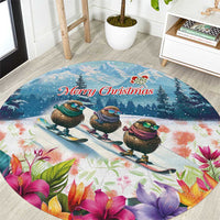 New Zealand Merry Christmas Round Carpet Kiwi Birds Snow Boarding-Vibrant Tropical Flower - Polynesian Pride