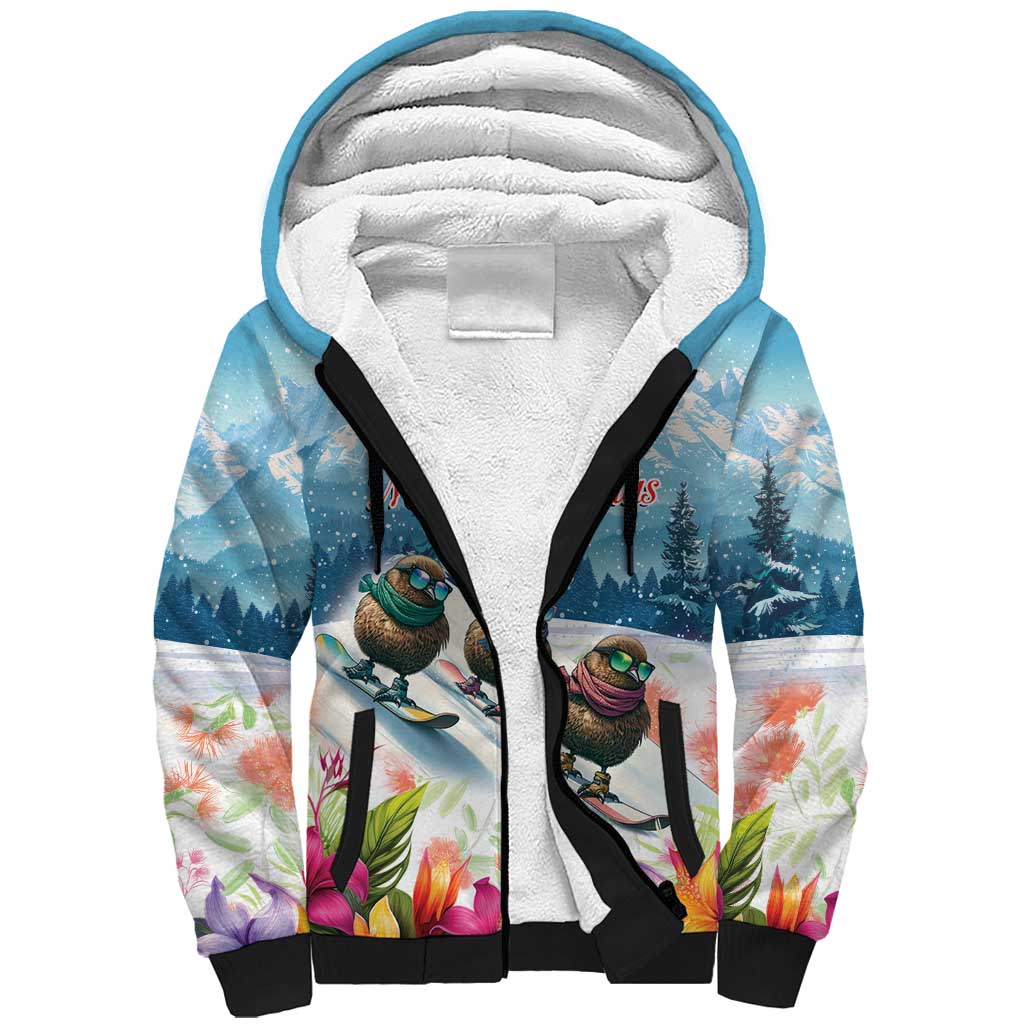 New Zealand Merry Christmas Sherpa Hoodie Kiwi Birds Snow Boarding-Vibrant Tropical Flower - Polynesian Pride