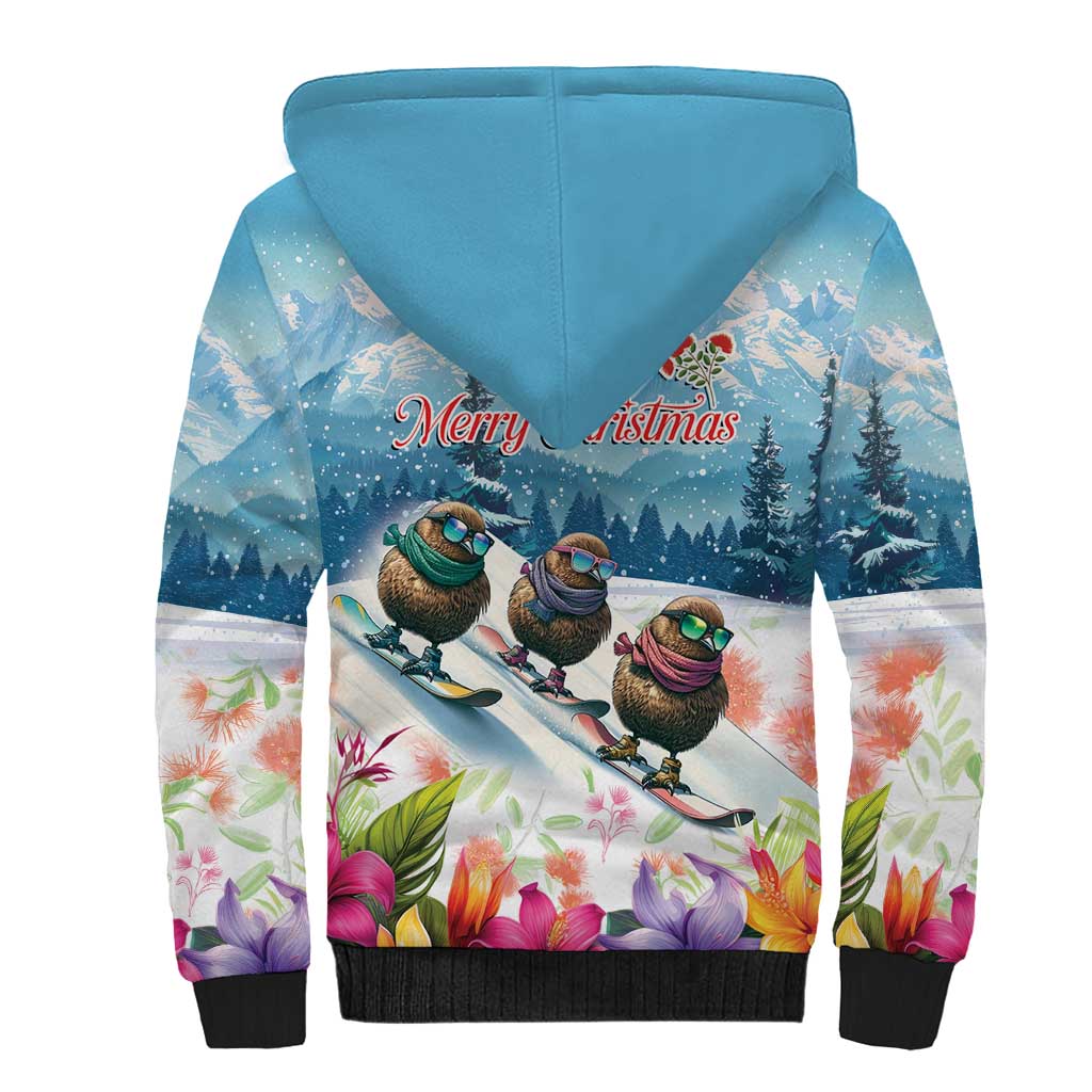 New Zealand Merry Christmas Sherpa Hoodie Kiwi Birds Snow Boarding-Vibrant Tropical Flower - Polynesian Pride