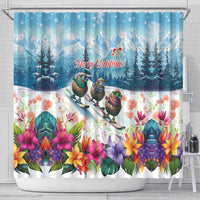New Zealand Merry Christmas Shower Curtain Kiwi Birds Snow Boarding-Vibrant Tropical Flower - Polynesian Pride