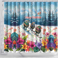 New Zealand Merry Christmas Shower Curtain Kiwi Birds Snow Boarding-Vibrant Tropical Flower - Polynesian Pride