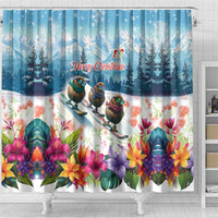 New Zealand Merry Christmas Shower Curtain Kiwi Birds Snow Boarding-Vibrant Tropical Flower - Polynesian Pride