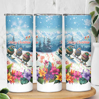 New Zealand Merry Christmas Skinny Tumbler Kiwi Birds Snow Boarding-Vibrant Tropical Flower - Polynesian Pride