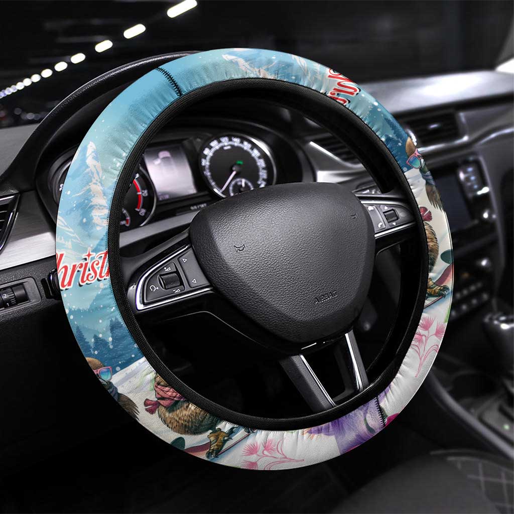 New Zealand Merry Christmas Steering Wheel Cover Kiwi Birds Snow Boarding-Vibrant Tropical Flower - Polynesian Pride