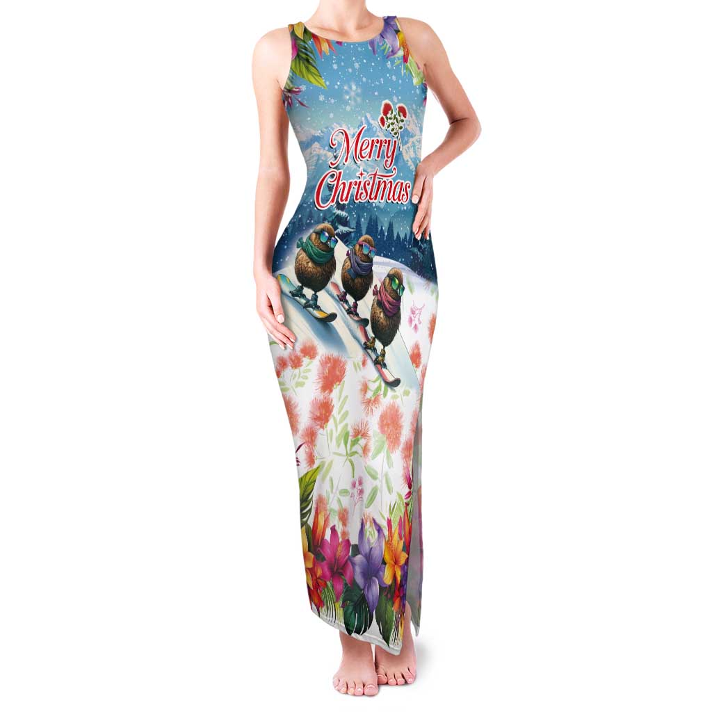 New Zealand Merry Christmas Tank Maxi Dress Kiwi Birds Snow Boarding-Vibrant Tropical Flower - Polynesian Pride