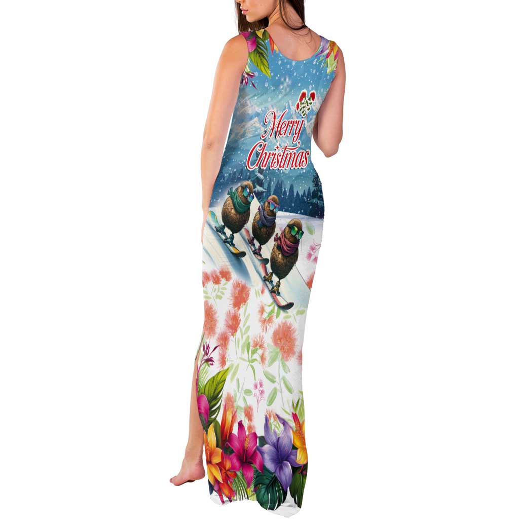 New Zealand Merry Christmas Tank Maxi Dress Kiwi Birds Snow Boarding-Vibrant Tropical Flower - Polynesian Pride