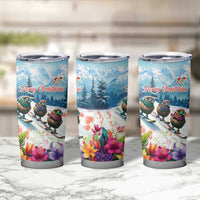 New Zealand Merry Christmas Tumbler Cup Kiwi Birds Snow Boarding-Vibrant Tropical Flower - Polynesian Pride