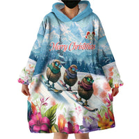 New Zealand Merry Christmas Wearable Blanket Hoodie Kiwi Birds Snow Boarding-Vibrant Tropical Flower - Polynesian Pride