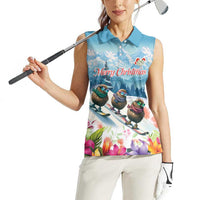 New Zealand Merry Christmas Women Sleeveless Polo Shirt Kiwi Birds Snow Boarding-Vibrant Tropical Flower - Polynesian Pride