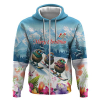 New Zealand Merry Christmas Zip Hoodie Kiwi Birds Snow Boarding-Vibrant Tropical Flower - Polynesian Pride