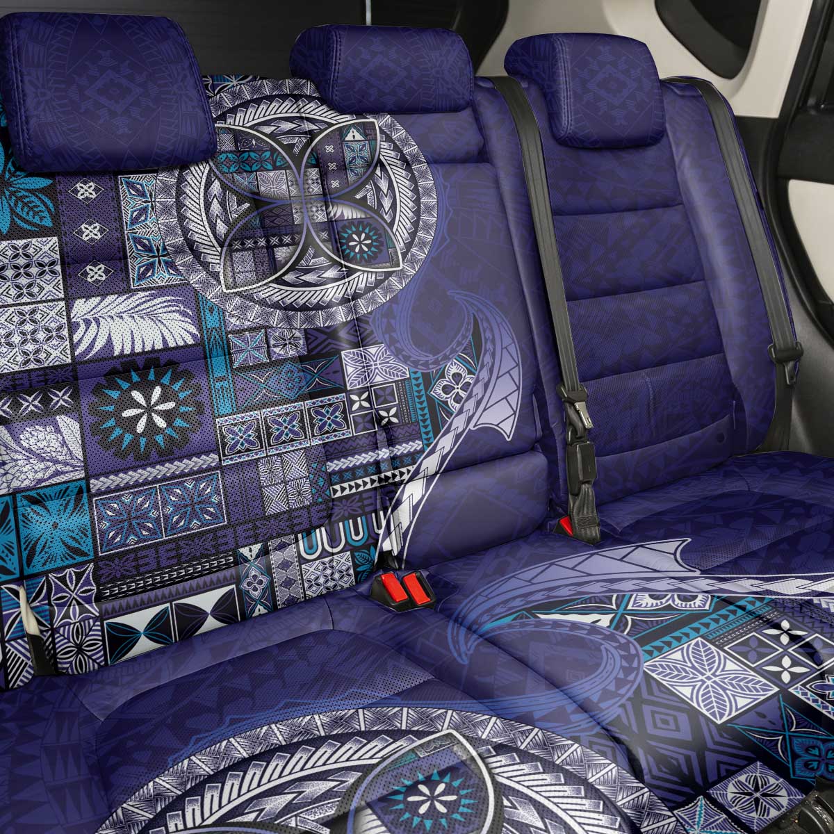 Samoan Siapo Art Tattoo Polynesian Pattern Back Car Seat Cover Navy Color - Polynesian Pride