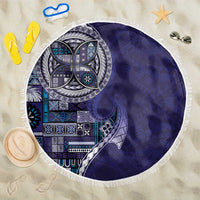 Samoan Siapo Art Tattoo Polynesian Pattern Beach Blanket Navy Color - Polynesian Pride