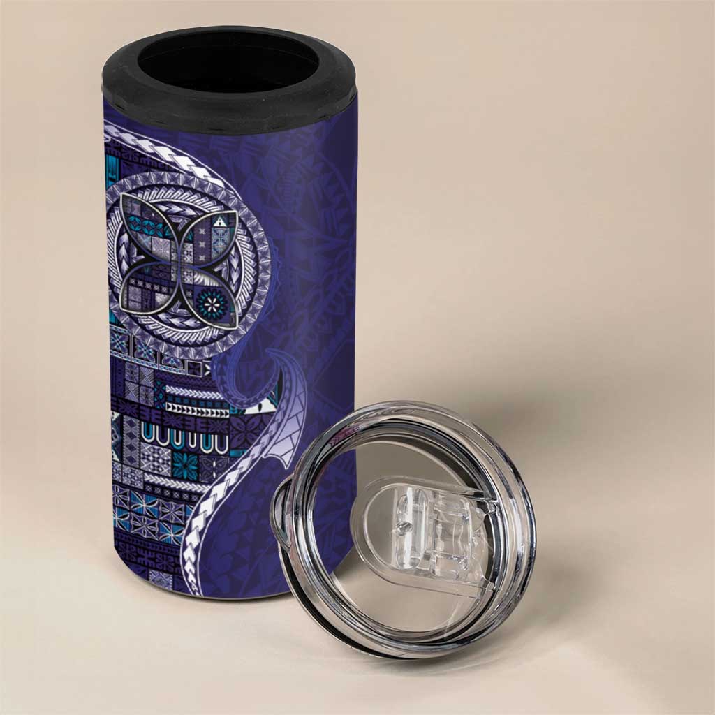Samoan Siapo Art Tattoo Polynesian Pattern 4 in 1 Can Cooler Tumbler Navy Color - Polynesian Pride