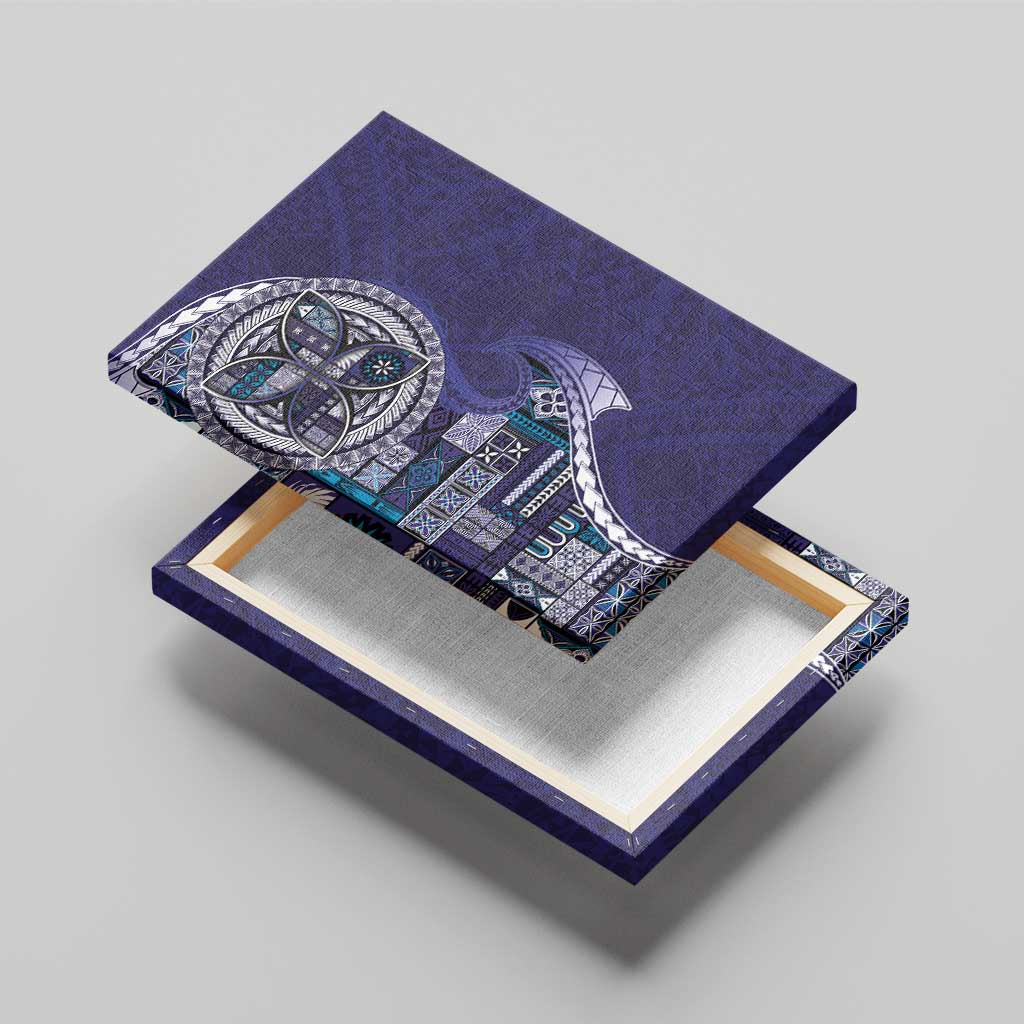 Samoan Siapo Art Tattoo Polynesian Pattern Canvas Wall Art Navy Color - Polynesian Pride