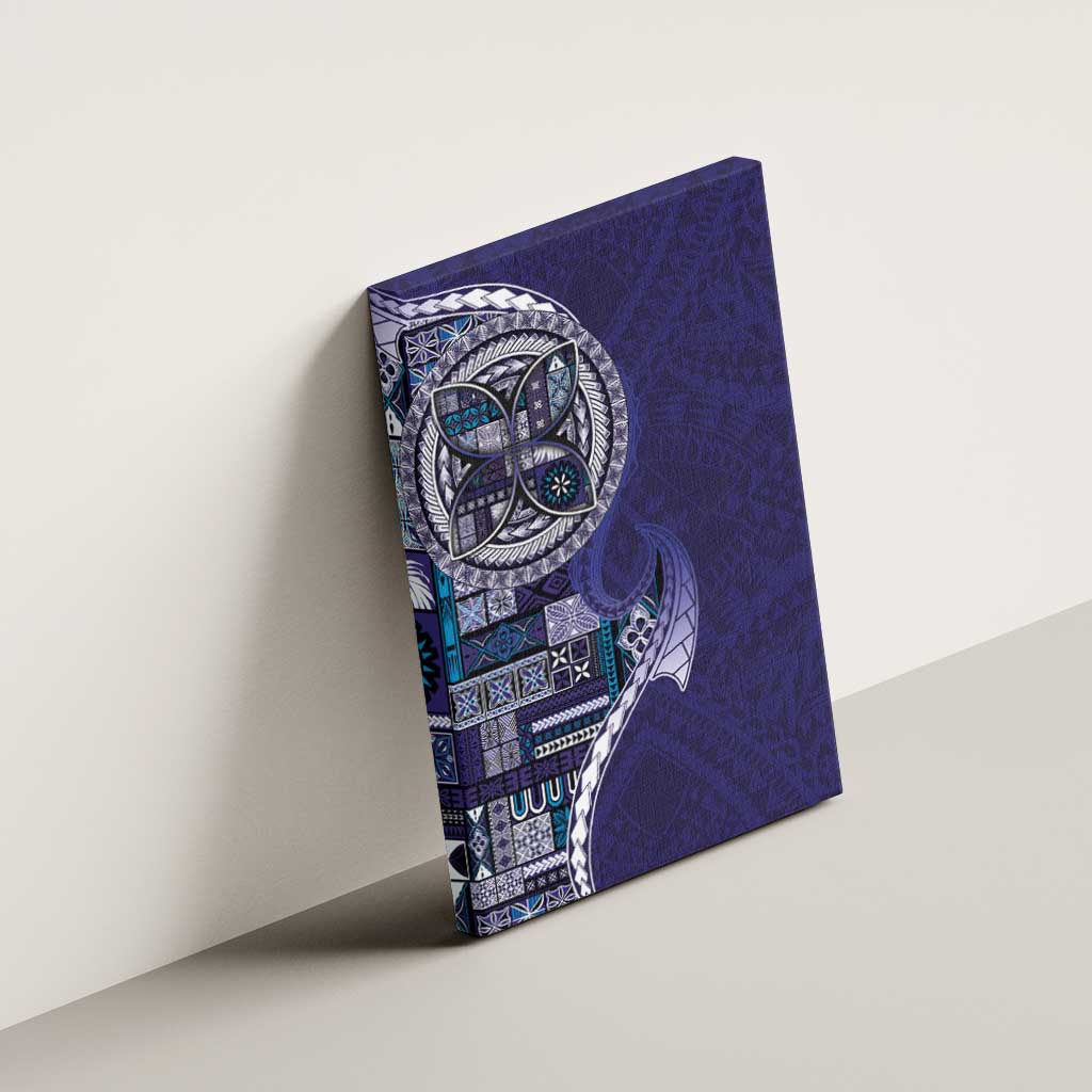 Samoan Siapo Art Tattoo Polynesian Pattern Canvas Wall Art Navy Color - Polynesian Pride